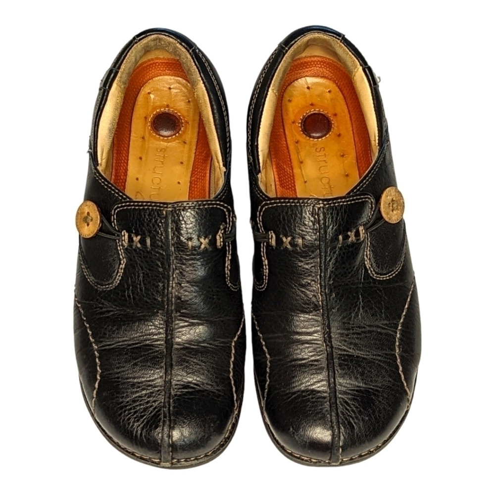 Clarks Structured Soft Black Leather Side Button Women's Shoes Size 6M - Picture 3 of 13